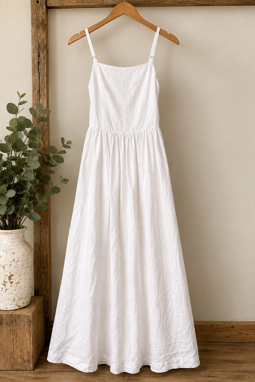 Abercrombie & Fitch White Linen Blend Maxi Dress Size M Crisscross Back Preloved